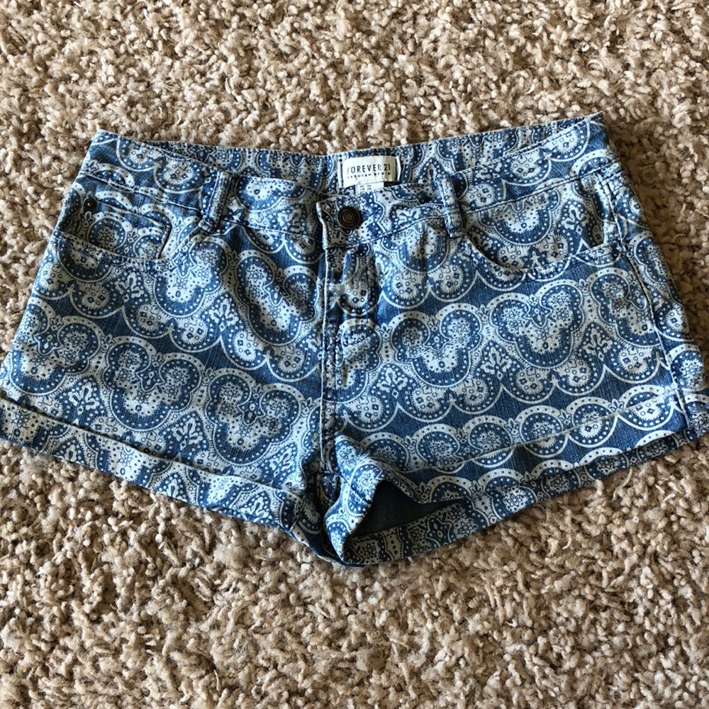 Fun print jean shorts